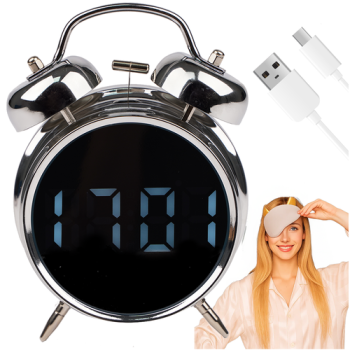 Izoxis 26337 Digital Alarm Clock with Loud Bell, Silver/White