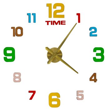 Large DIY Wall Clock Sticker 80-90 cm with Colorful Numbers, Gold
