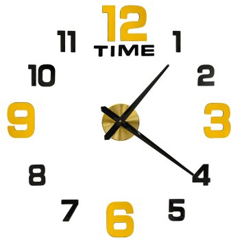 3D DIY Adhesive Wall Clock, Adjustable 100-120 cm, Black, Gold