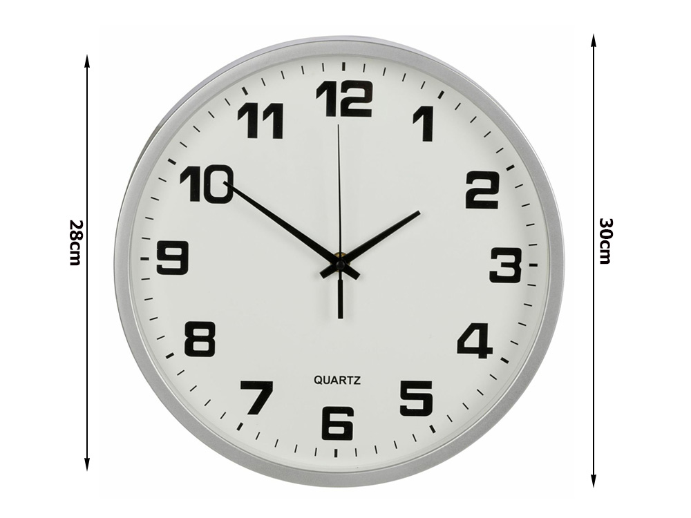 Wall Silent Round Clock 30 cm, Silver (0)