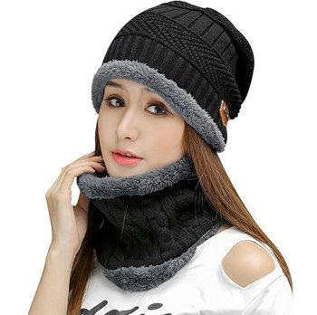 Unisex Winter Beanie Hat and Neck Warmer Set, Black