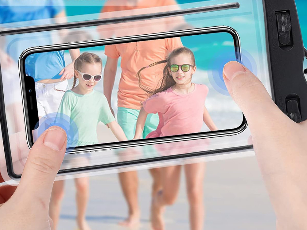 Waterproof phone case for pool, beach, kayak, up to 6.5”, black (3)