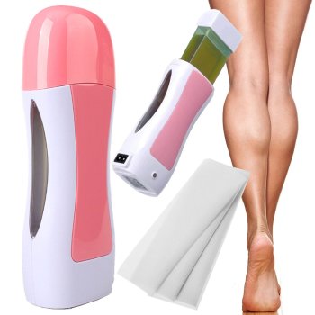 Roll On Waxing Kit with Wax Warmer, Cartridge and Strips, Pink and White