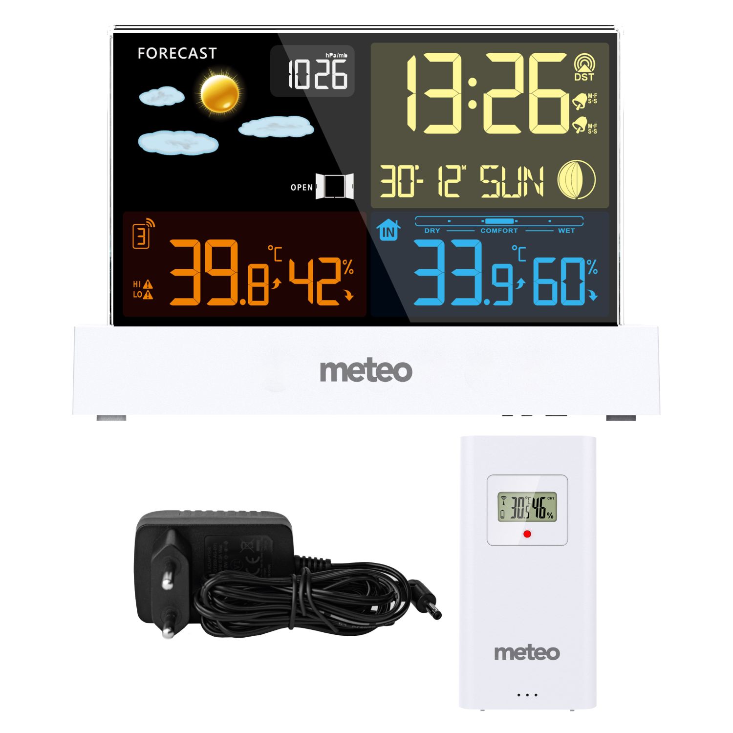 METEO SP110B Weather Station with DCF Atomic Clock and Outdoor Sensor, White