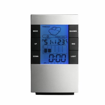 Digital Weather Station with Indoor Thermometer and Clock, Silver-Black