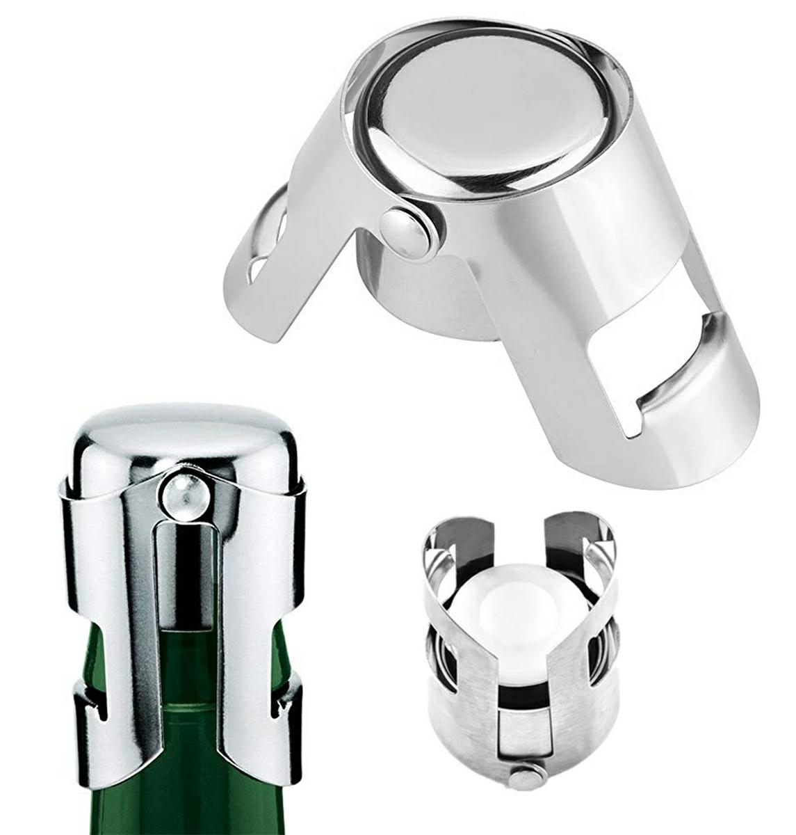 Stainless Steel Wine and Champagne Bottle Stopper, Silver