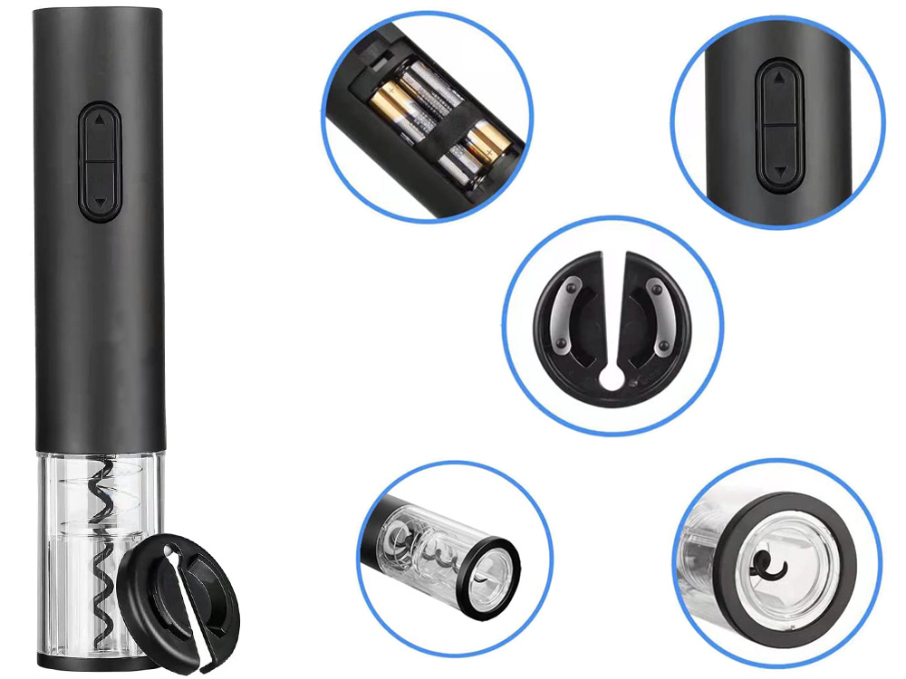 Electric Automatic Corkscrew with Foil Cutter / Wine Opener Accessory Set, Black (6)