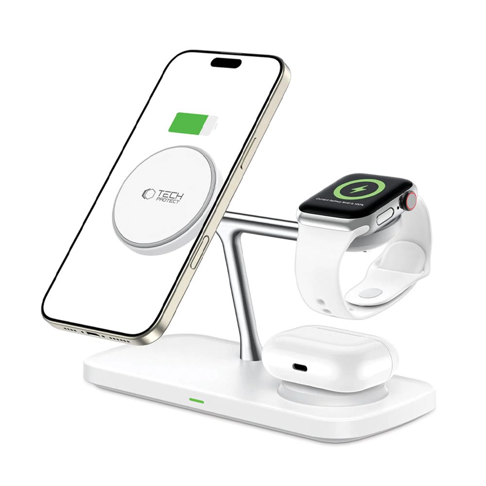 Tech-Protect QI15W-A45 3in1 Wireless Charger with MagSafe Apple Devices - White (0)