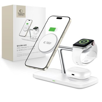 Tech-Protect QI15W-A45 3in1 Wireless Charger with MagSafe Apple Devices - White