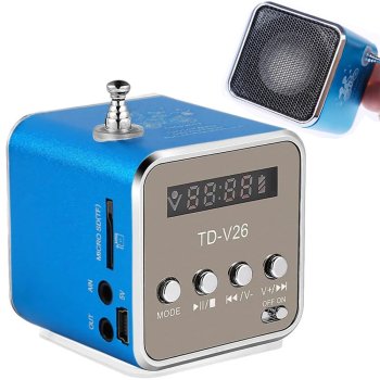 Wireless Bluetooth Speaker with FM Radio, USB, microSD, and Rechargeable Battery, Blue