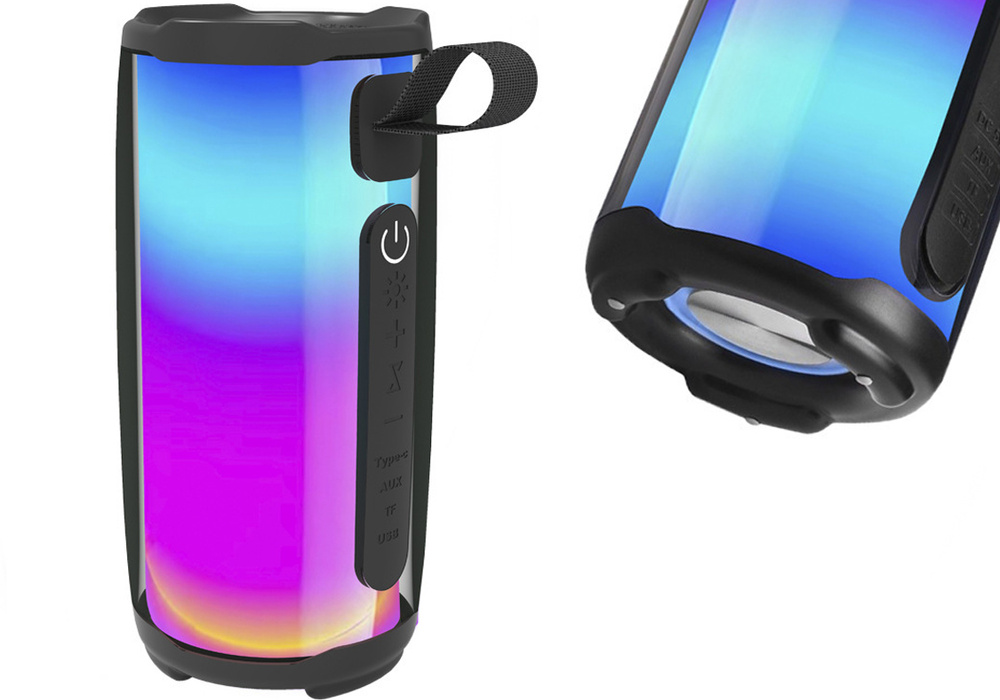 Portable Bluetooth Speaker Boombox with RGB Lights, USB, and FM Radio, Black (3)