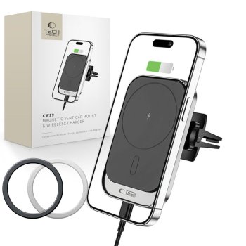 Tech-Protect CW19 MagSafe magnetic car holder with 15W inductive charger air vent - black