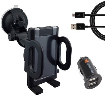 Car Phone Holder with Dual USB Charger and Cable