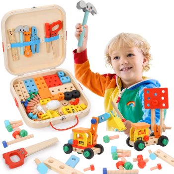 Kids Toy Tool Set Constructor "Cars" Wooden Workshop in a Case