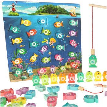 Montessori wooden fish fishing magnet game