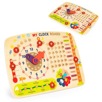 ECOTOYS Wooden Educational Calendar Clock Board for Kids