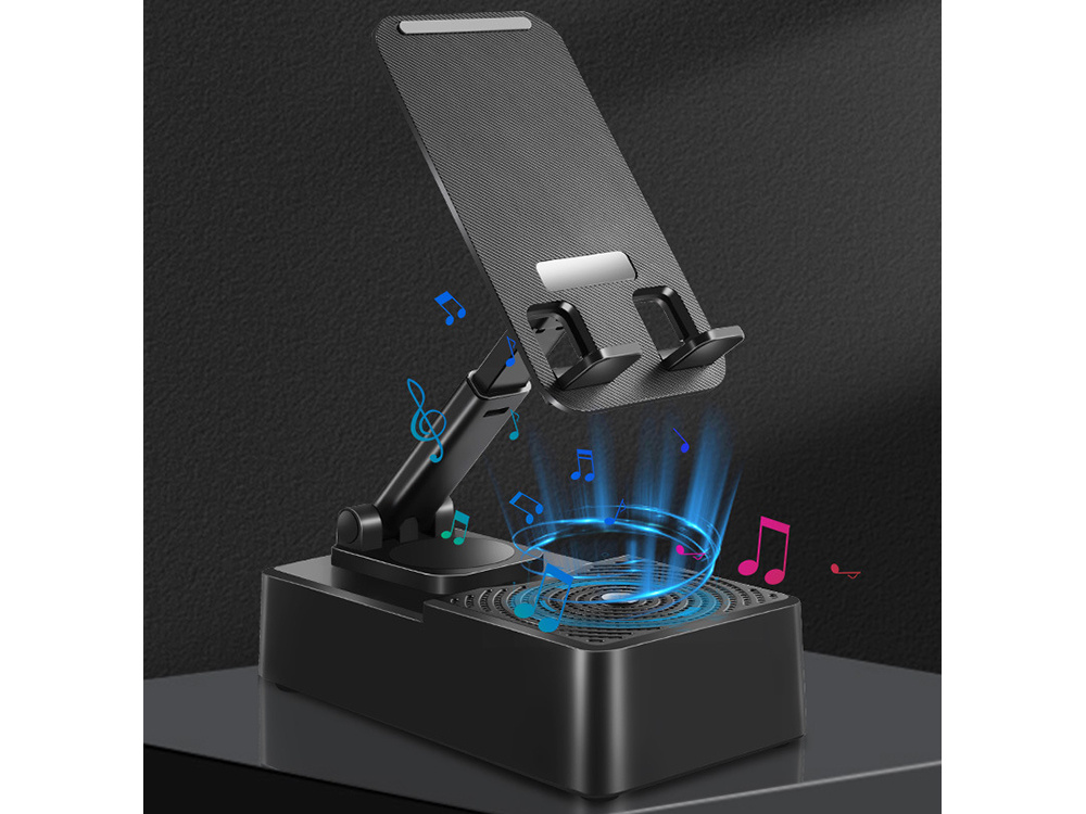 Adjustable Desk Phone Stand with Bluetooth Speaker and Tablet Holder, Black (3)