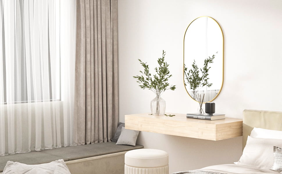 Large Oval Wall Mirror 100x50 cm, Gold Frame (3)