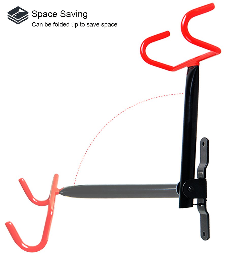 Wall Mounted Bicycle Holder with 2 Hooks, Black