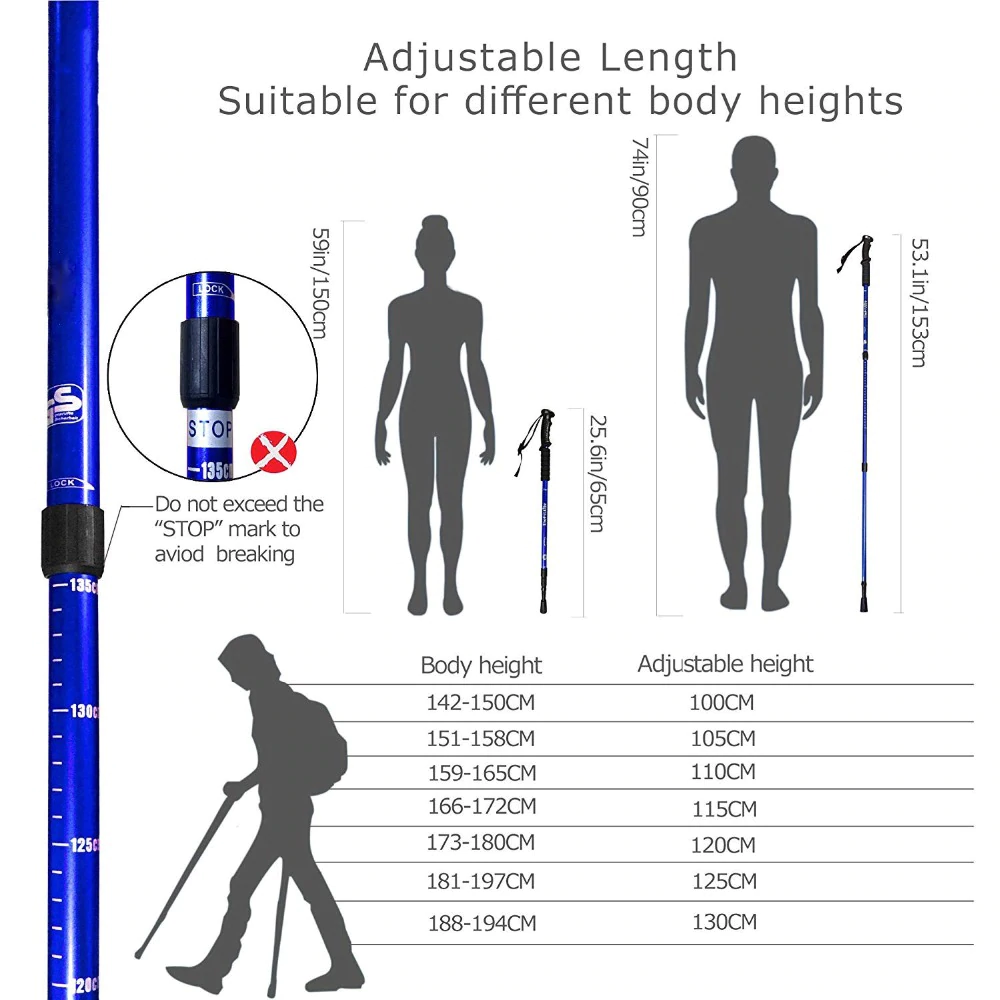 Nordic Walking Trekking Hiking Sticks Poles 2pcs Set Anti-Shock, Black