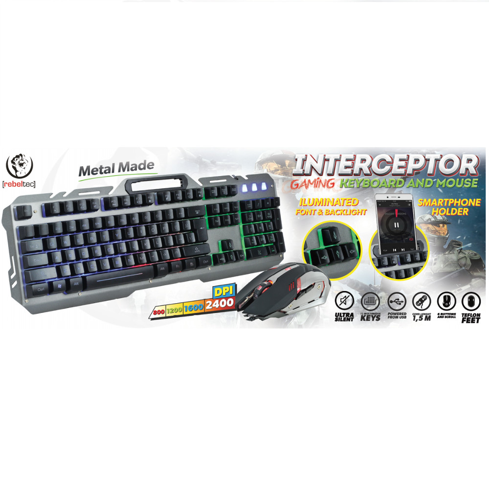 Rebeltec INTERCEPTOR 2 Wire Keyboard + Wire Optical Mouse Set, Black (0)