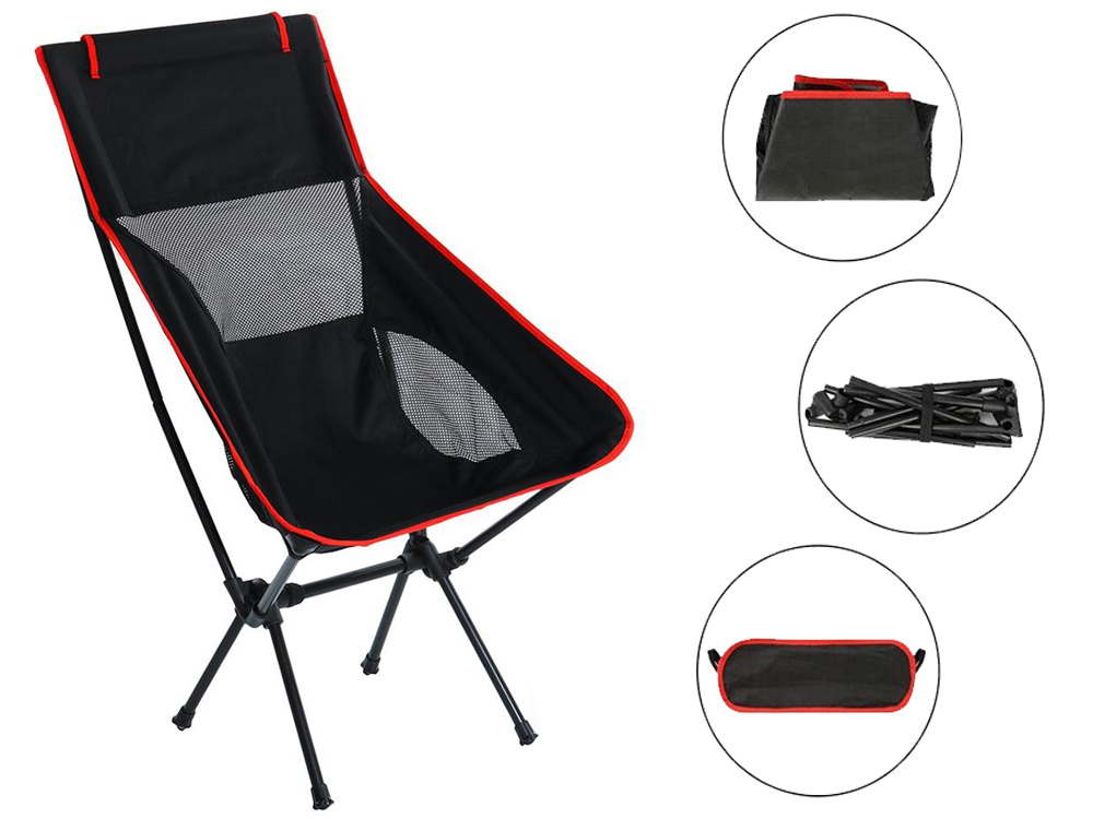 Folding Chair for Tourism, Camping or Fishing, Black/Red (4)