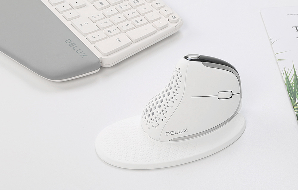 Delux M618XSD BT+2.4G RGB Wireless Vertical Ergonomic Computer Mouse, White