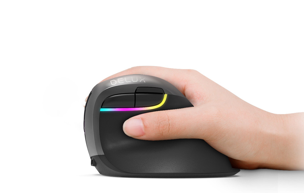 Wireless Vertical Computer Mouse Delux M618Mini BT4.0 + 2.4Ghz 4000 DPI RGB, Blue
