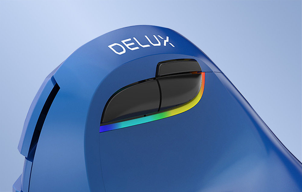 Wireless Vertical Computer Mouse Delux M618Mini BT4.0 + 2.4Ghz 4000 DPI RGB, Blue