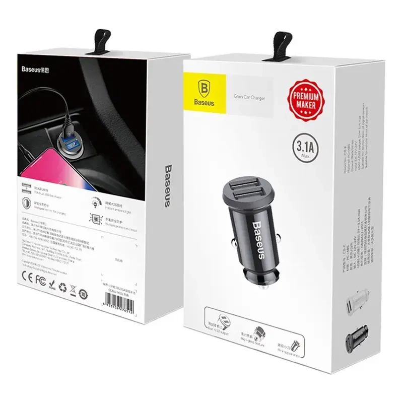 Baseus Grain Car Charger 2x USB 5V 3.1A, White