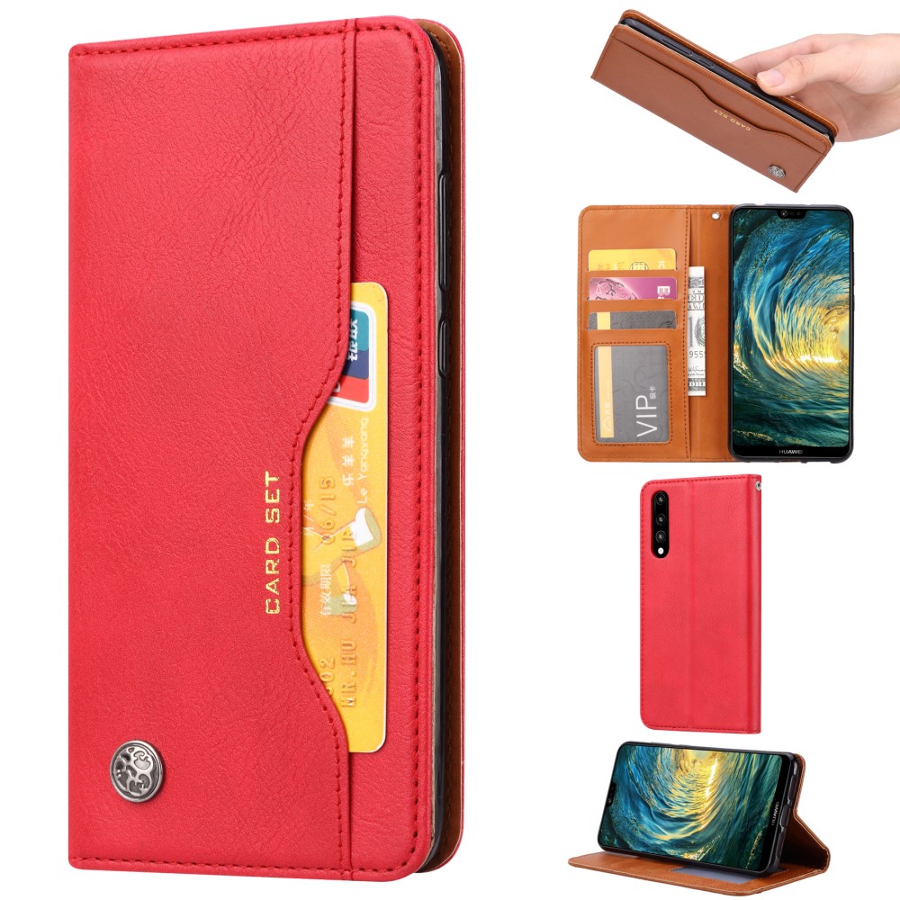 Huawei P20 2018 (EML-L29) PU Leather Wallet Book Case Cover, Red (1)