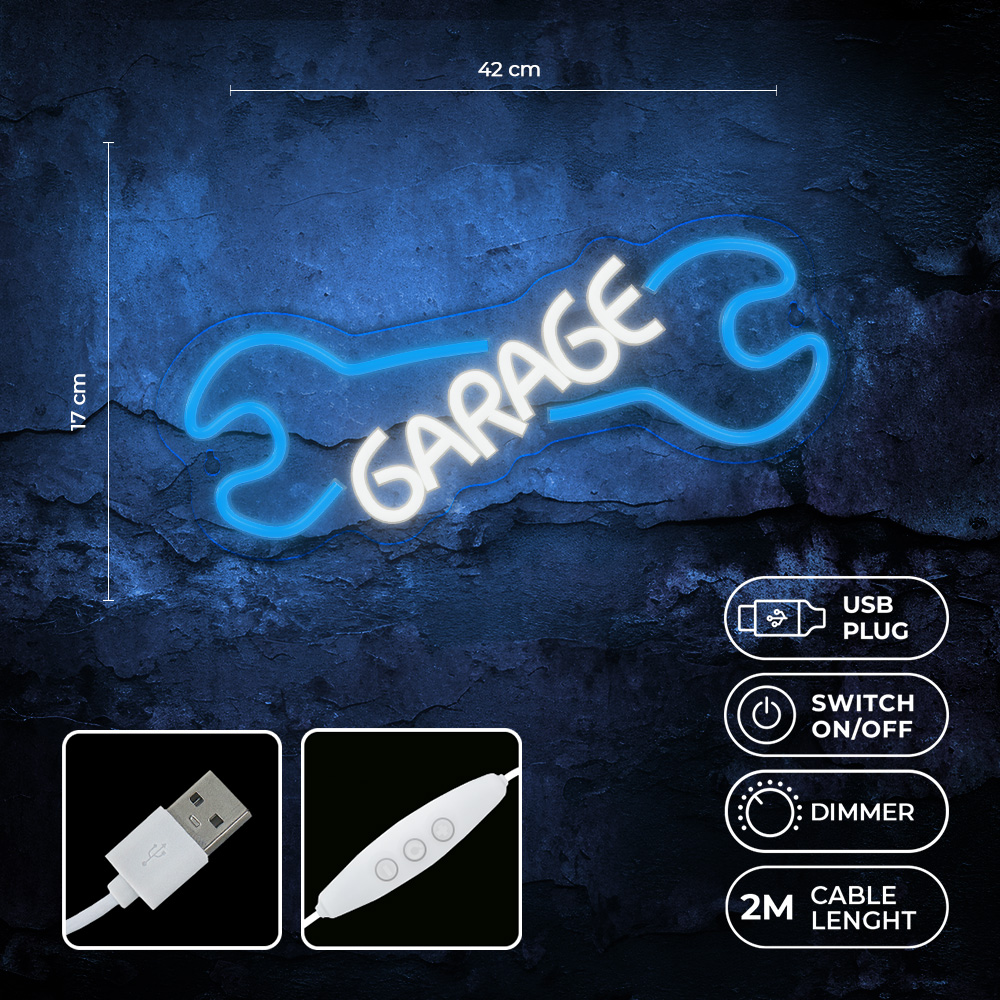 Неоновая LED вывеска Neolia PLEXI GARAGE, голубой/белый