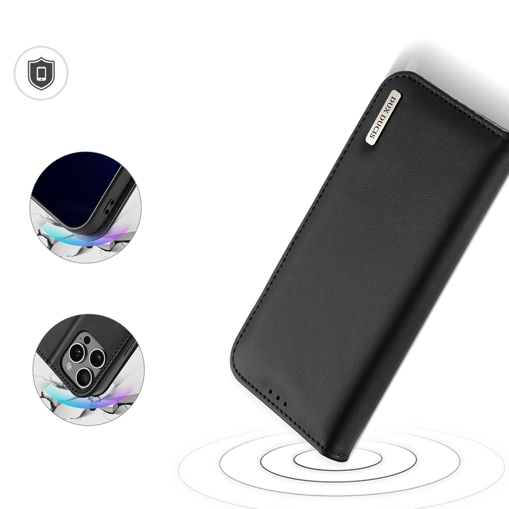 Dux Ducis Hivo iPhone 16 Pro Leather Wallet Case with RFID, Black