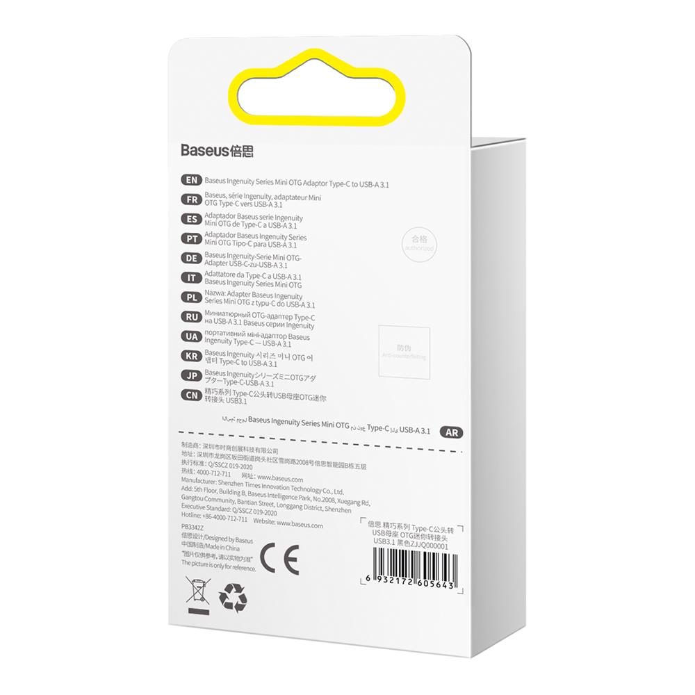 Baseus Ingenuity USB Type C (Male) to USB 3.1 (Female) Adapter Connector OTG