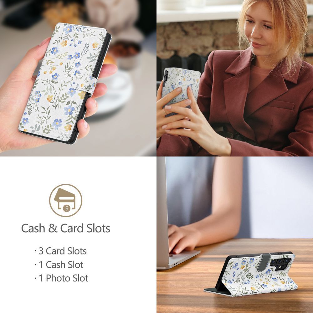 Tech-Protect Samsung Galaxy A26 5G atverams vāciņš maciņš grāmatiņa Daisies with Leaves