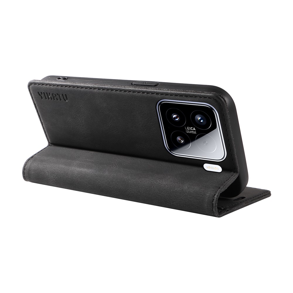 Xiaomi 15 YIKATU Leather Skin-Touch Magnetic Book Cover Case, Black (2)