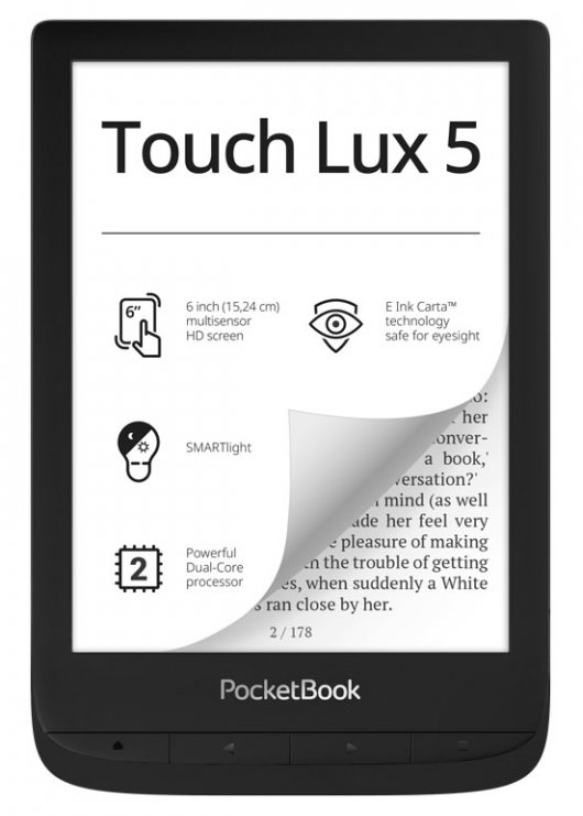 PocketBook Touch Lux 5 (628) E-Ink E-book E-Reader, Black