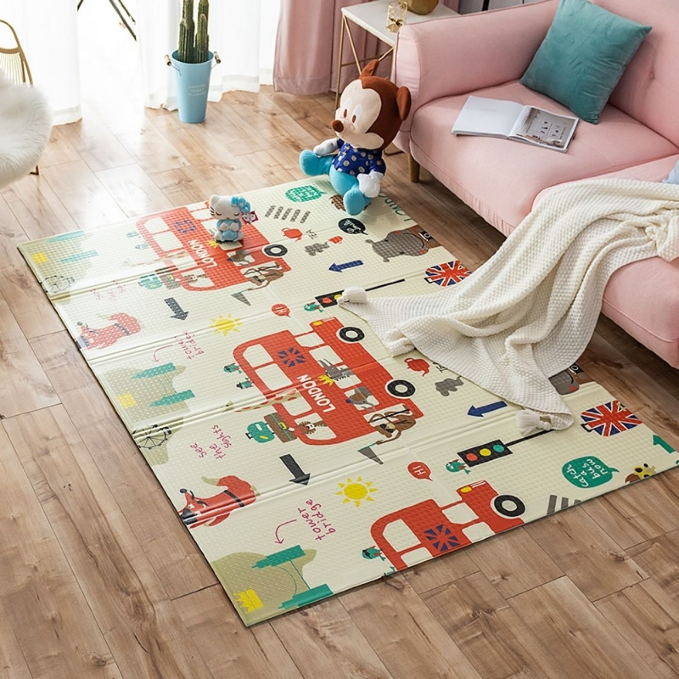 Double-sided foam pad for children, London Bus Forest 200x180 cm