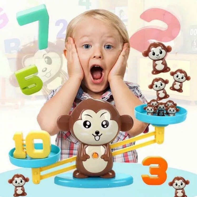 Educational interactive scales for counting, mathematics (with numbers), monkey
