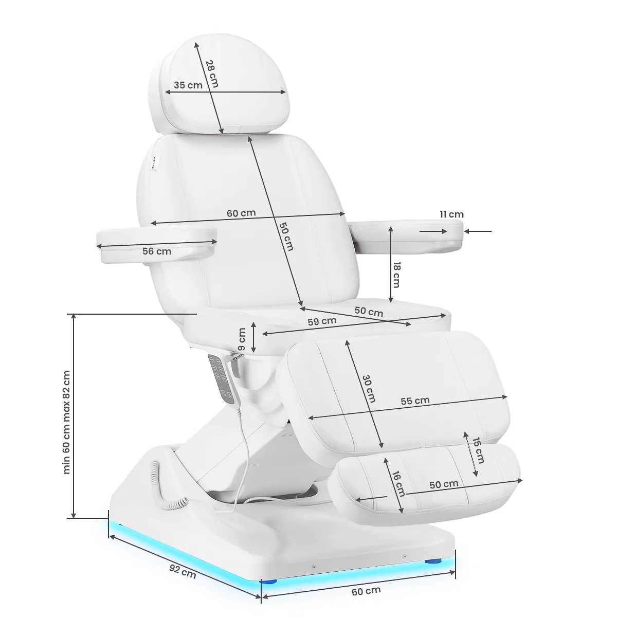 Sillon Luxury Electric Cosmetic Chair with 3 Motors, White