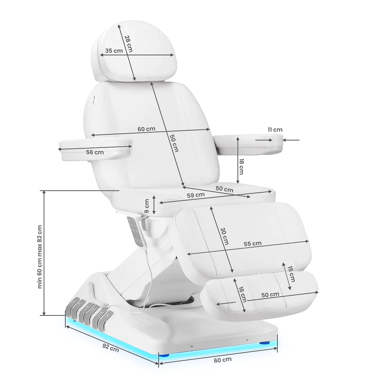 Sillon Luxury Electric Cosmetic Chair with 3 Motors, White