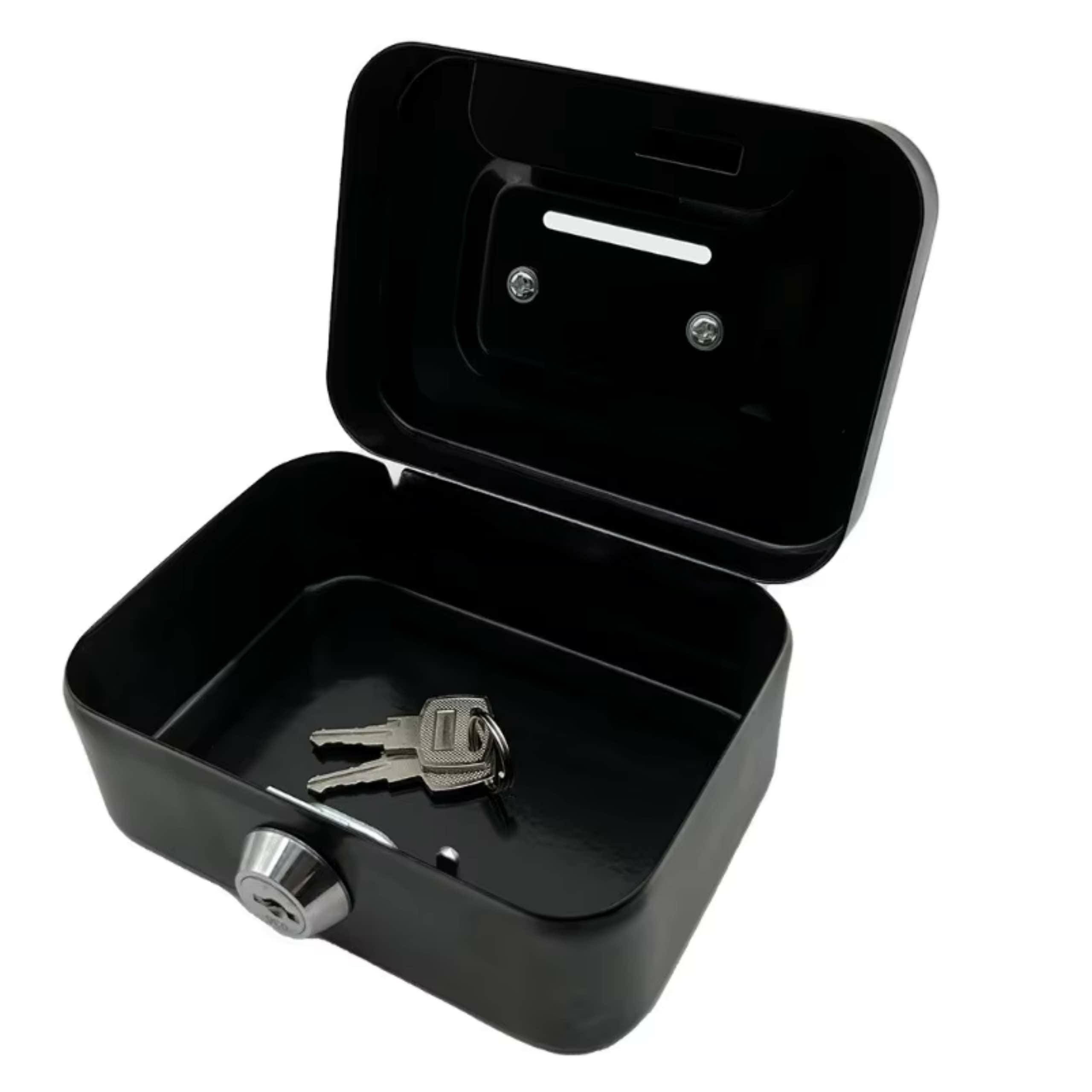 Small Metal Cash Box with Key Lock & Coin Slot, Black