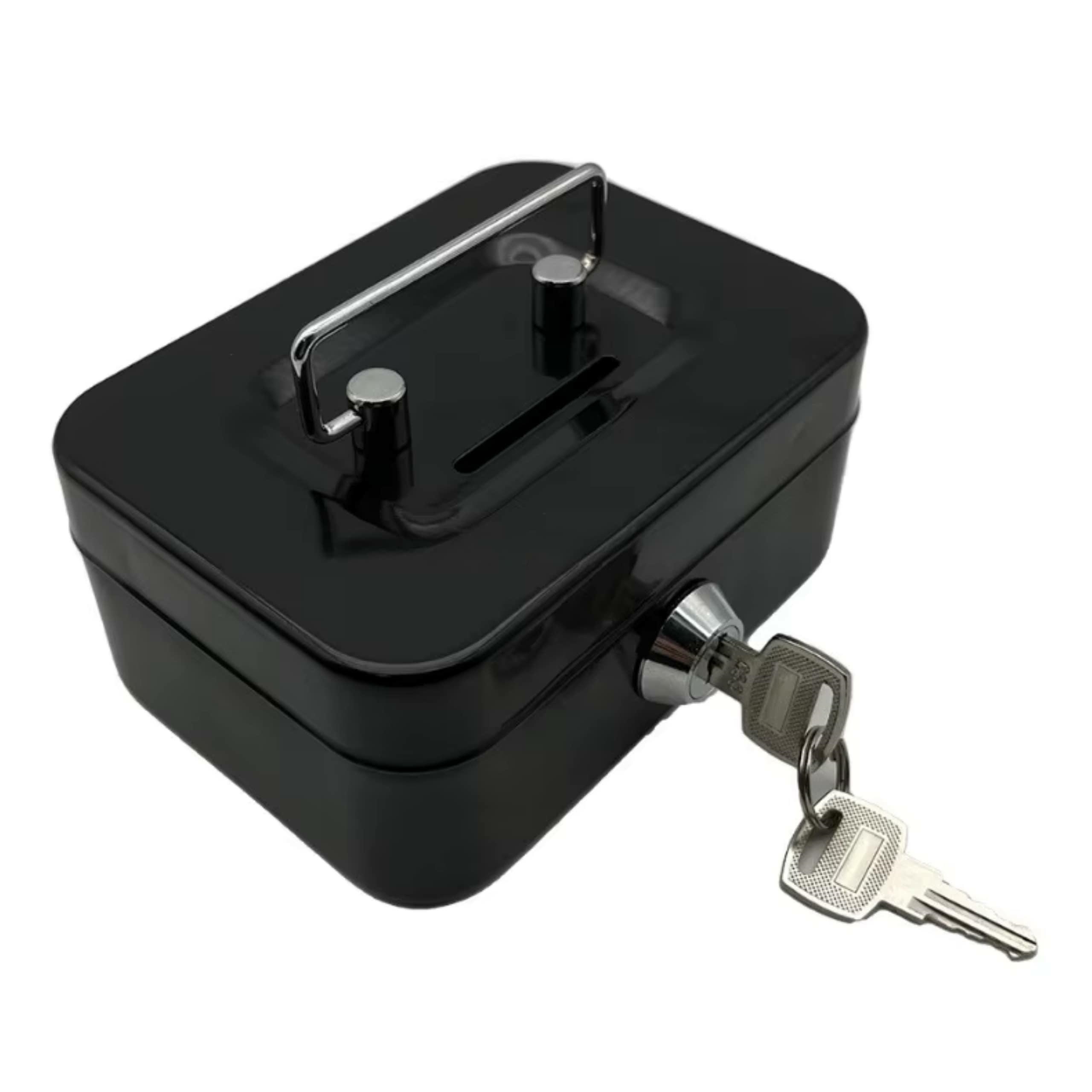 Small Metal Cash Box with Key Lock & Coin Slot, Black