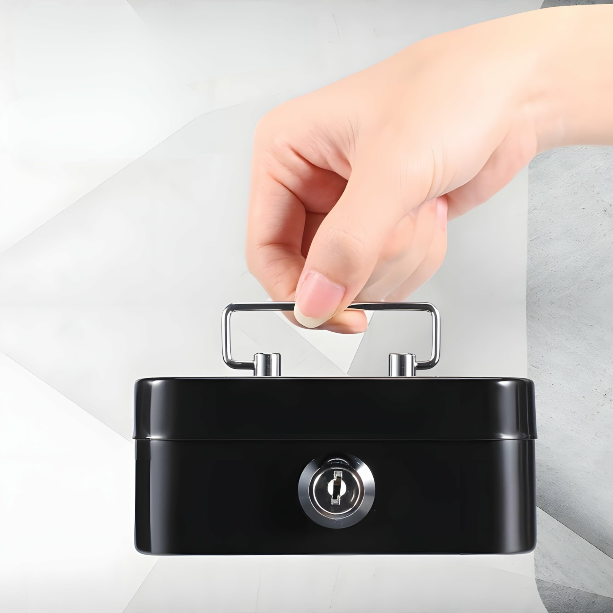 Small Metal Cash Box with Key Lock & Coin Slot, Black
