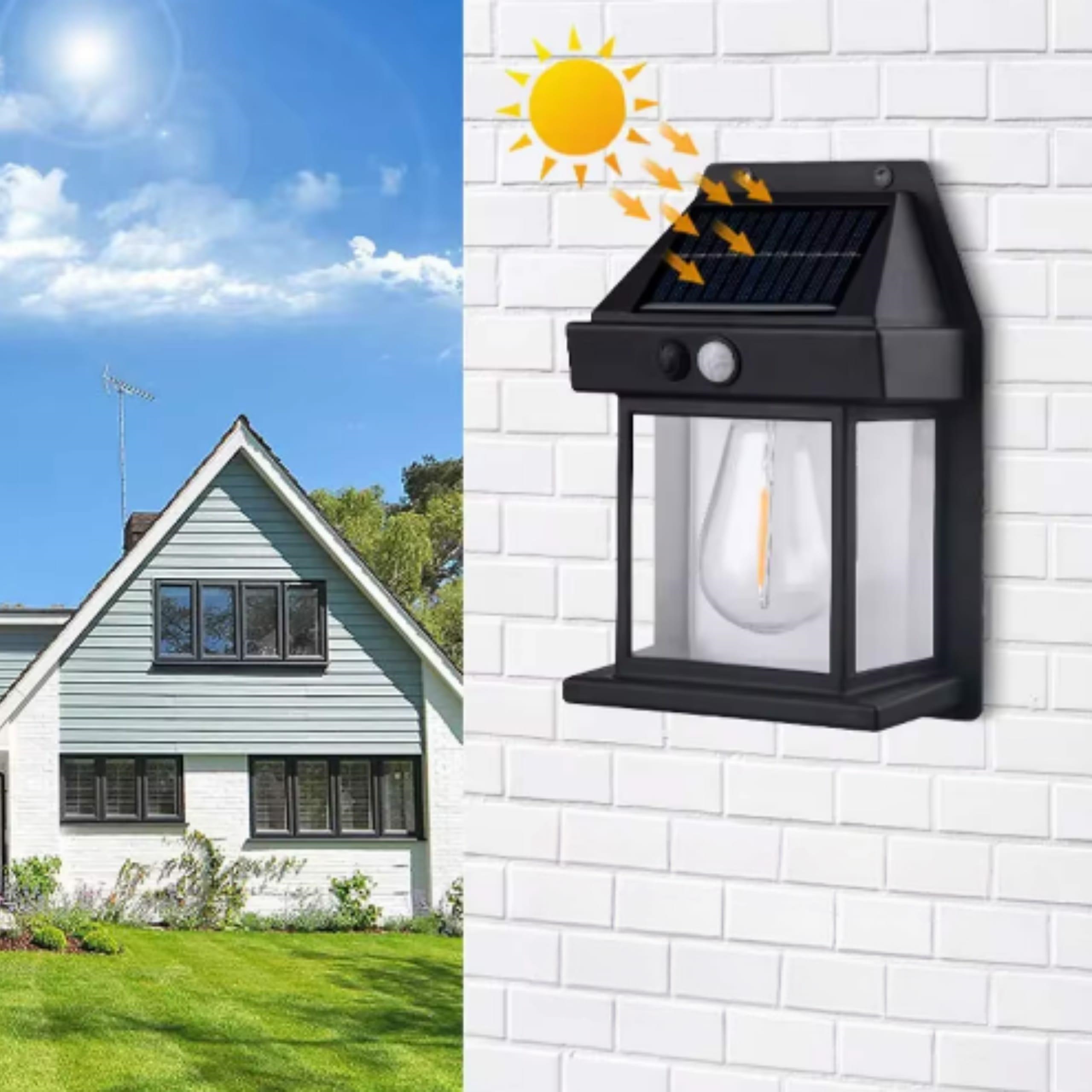 Solar Powered LED Wall Light with Motion Sensor, Black
