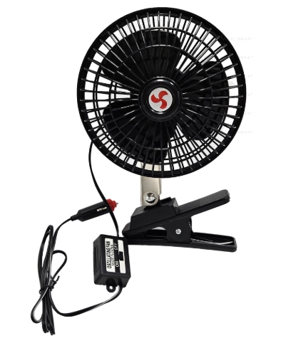 12V Oscillating Car Fan with Clip, Black