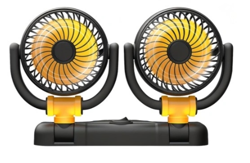 12V Dual Car Fan with 360 Degree Rotation, Yellow