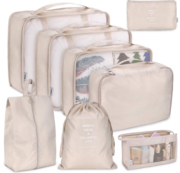 Travel Organizer Set, 8 Pcs, Beige