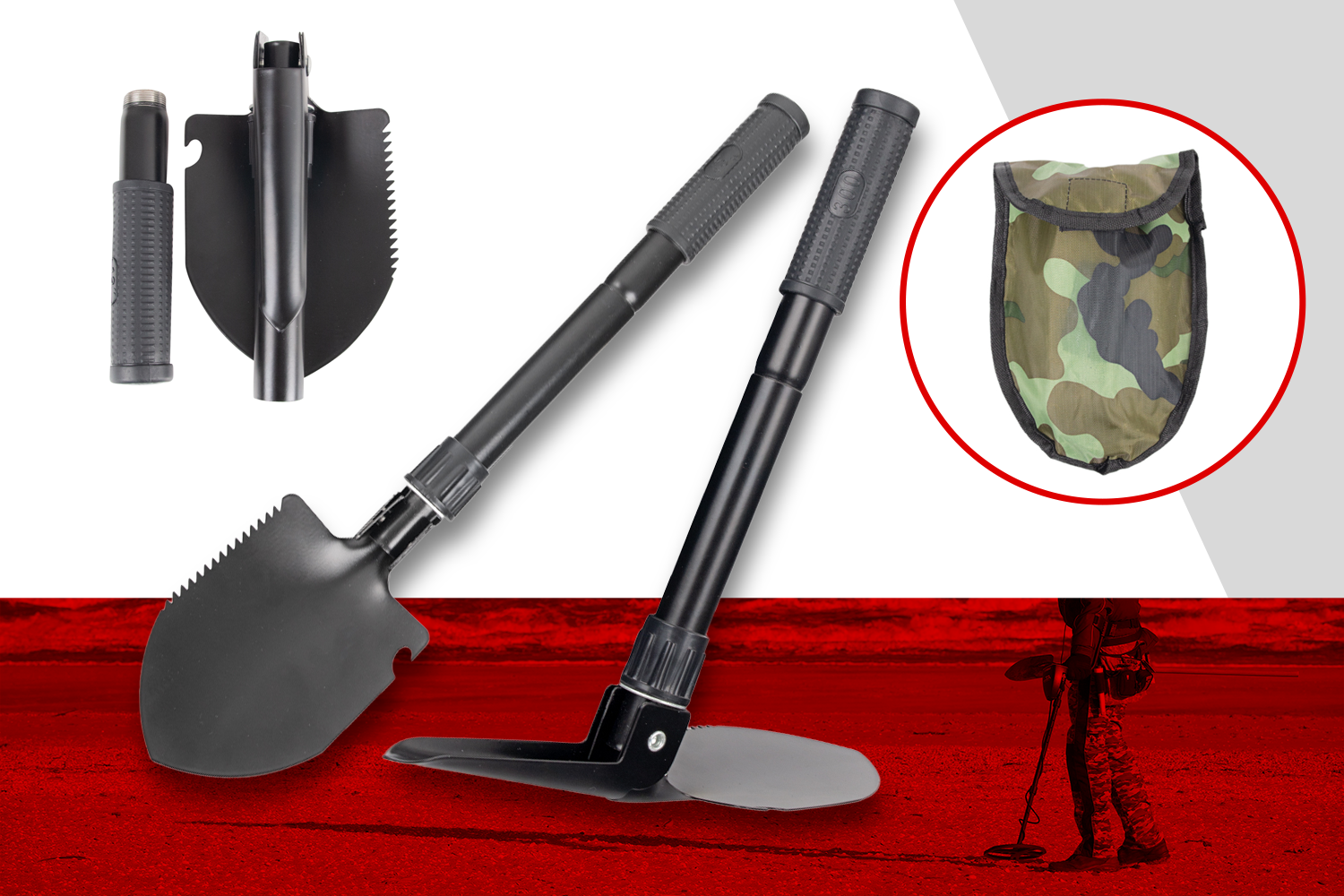 Multifunctional Folding Sapper Shovel 6in1 Survival Knife Screwdriver Glass Breaker