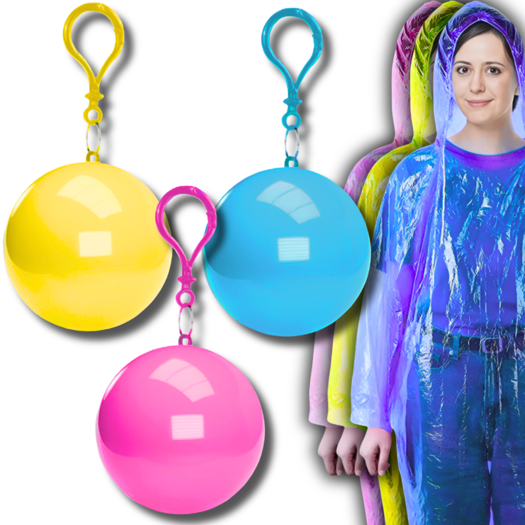 Raincoat Rain Cloak In Ball With Carabiner Set of 3 Pcs